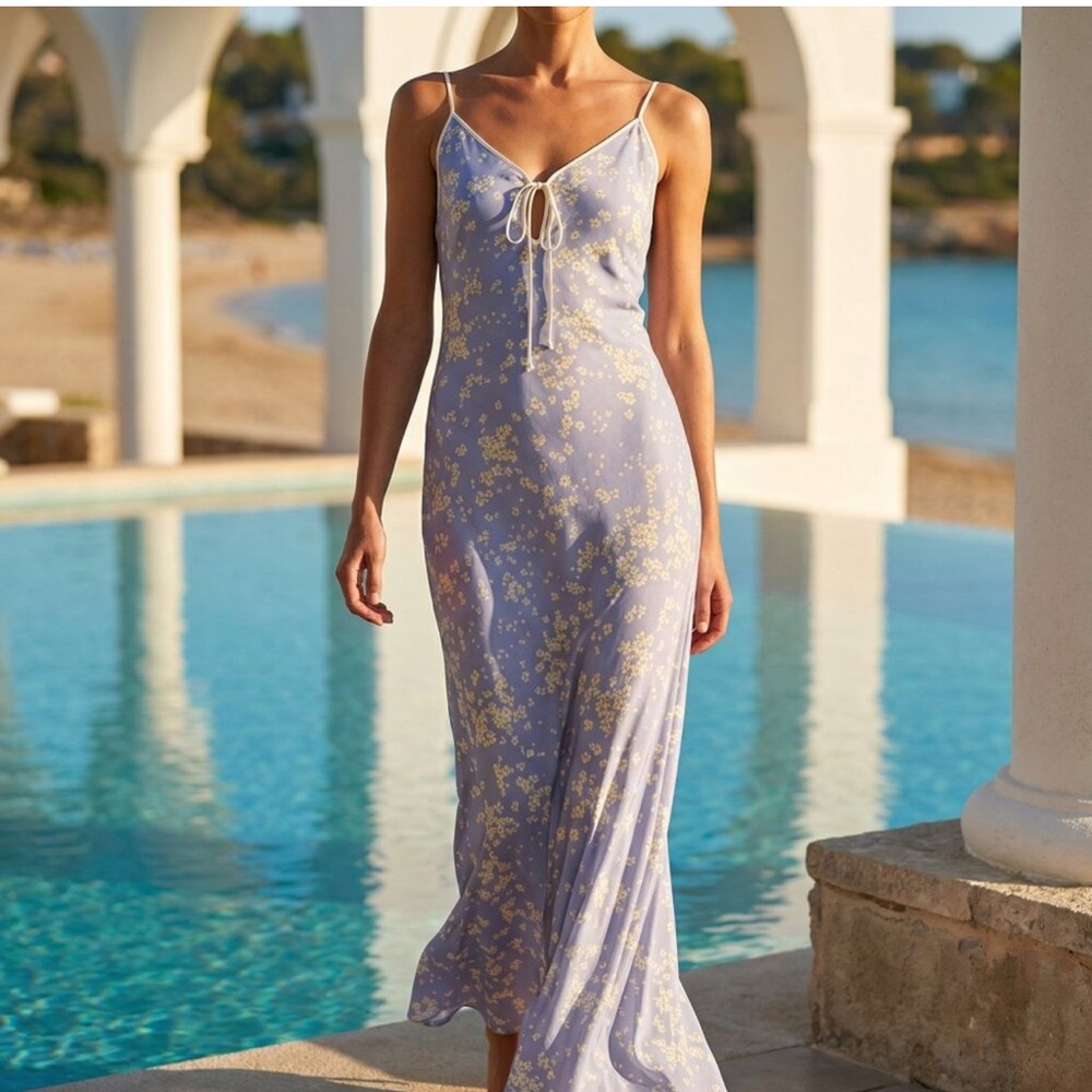 NWT Rumored Daytona Floral Maxi Dress in Baby’s Breath Lavendar Blue